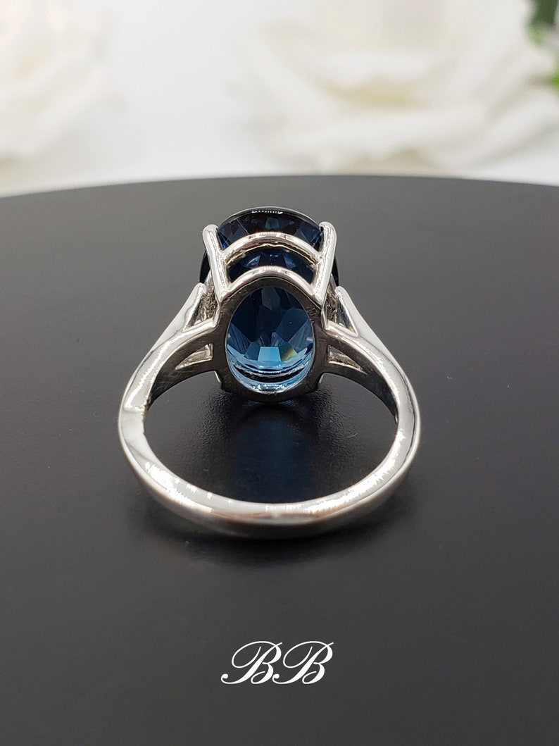 10x8mm-14x10mm Natural London Blue Topaz, Oval Cut Solitaire Ring, Sterling Silver, Made to Order image 8
