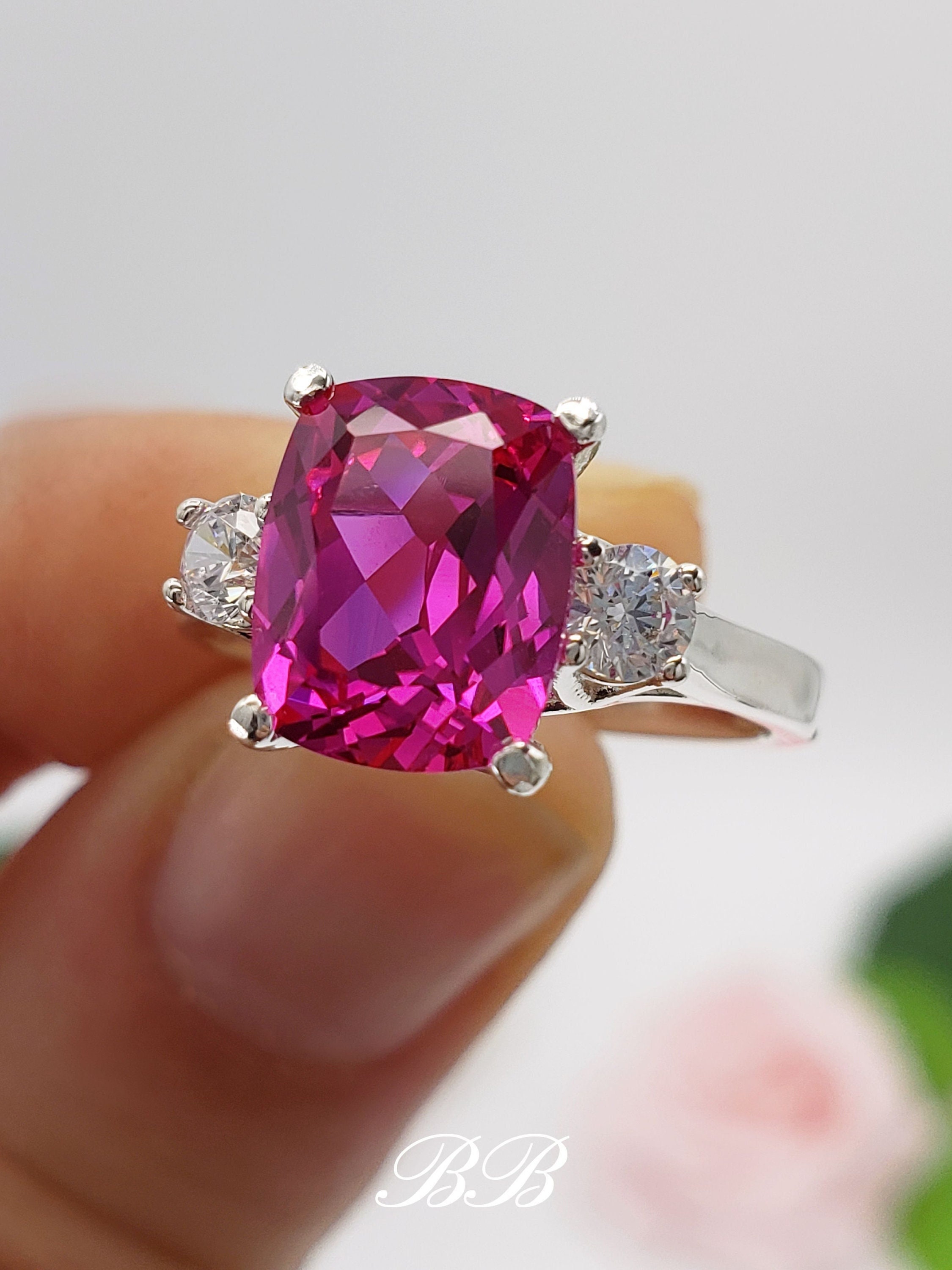 10x8mm Lab Dark Hot Pink Sapphire, Elongated Cushion Cut