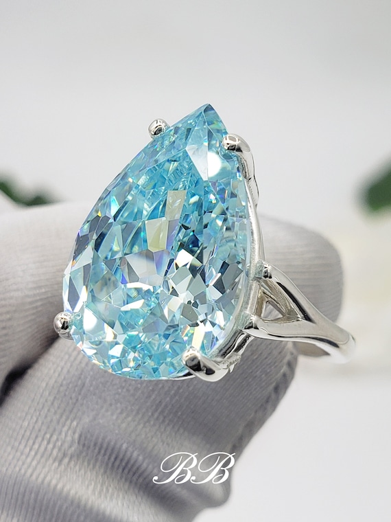 PB Collection Anillo De Compromiso Solitario Con Circonita Cúbica En Forma De Pera En Plata De Ley 925 5, Circonita, Plata De Ley 925