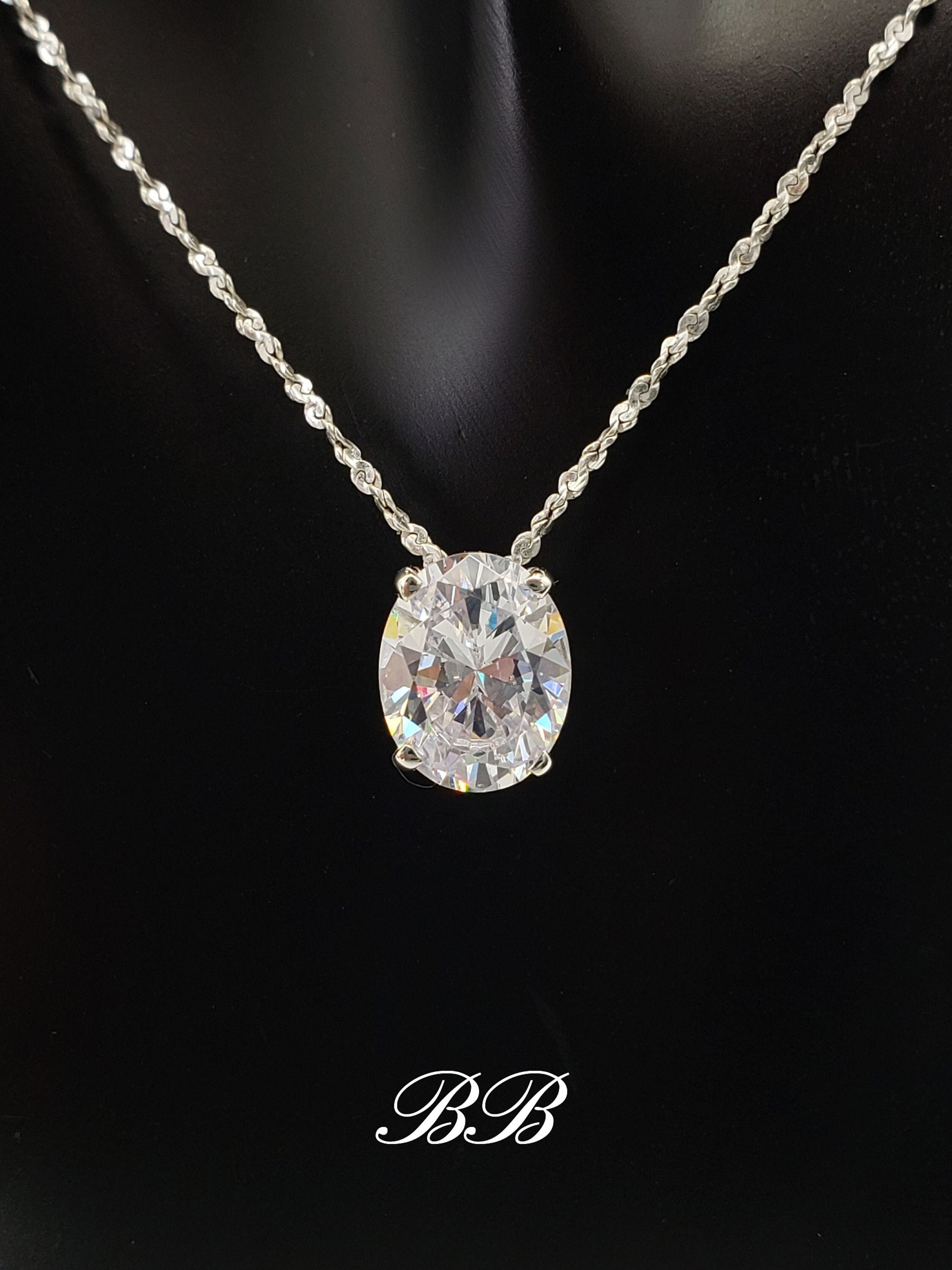 ★PEARLY MORE★ Oval Pendant Drop Slide Necklace 10x8mm Oval Cut Floating Slide Pendant, No Bail Necklace, 6A