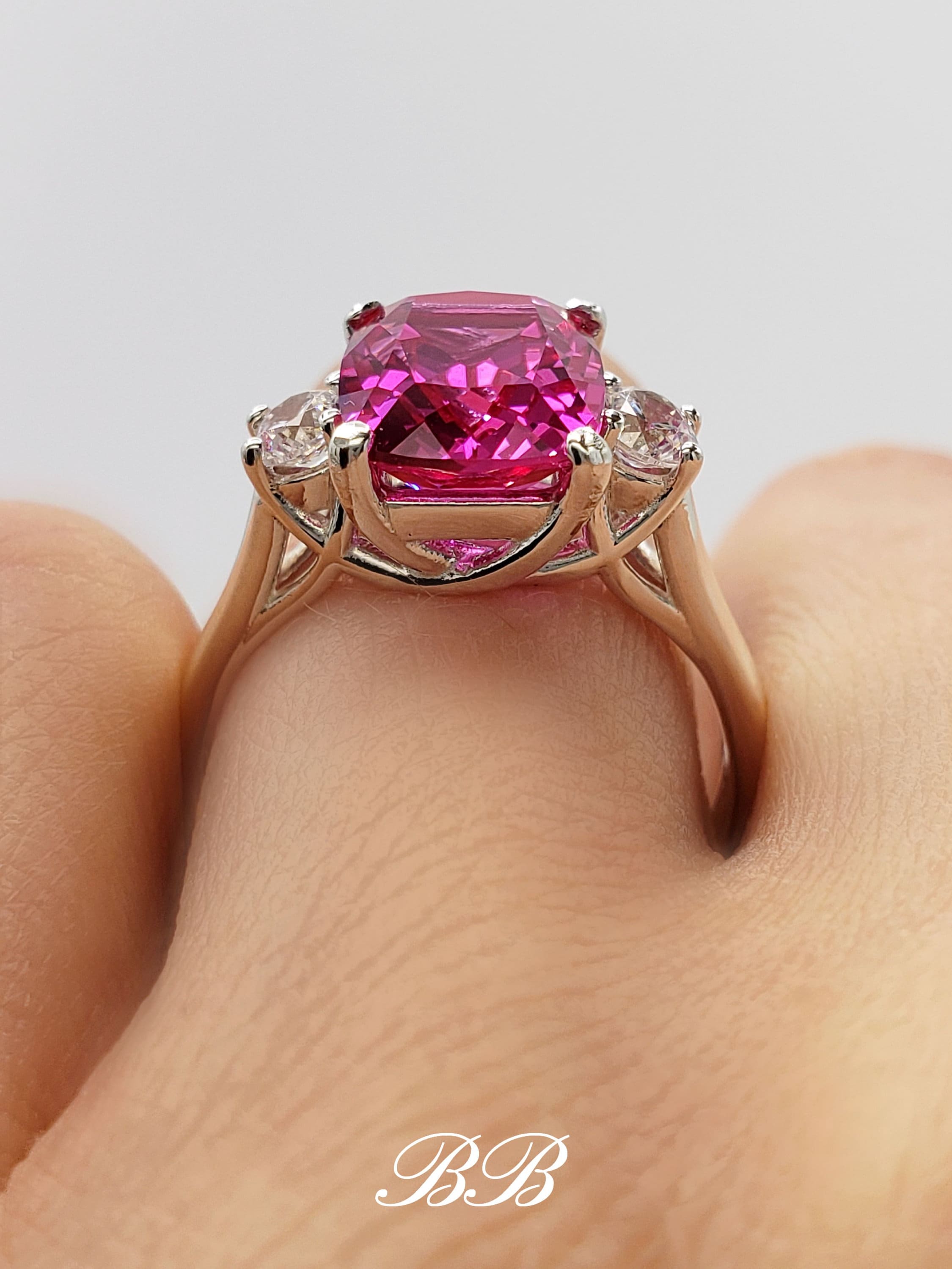 10x8mm Lab Dark Hot Pink Sapphire, Elongated Cushion Cut