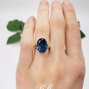 10x8mm-14x10mm Natural London Blue Topaz, Oval Cut Solitaire Ring, Sterling Silver, Made to Order image 2