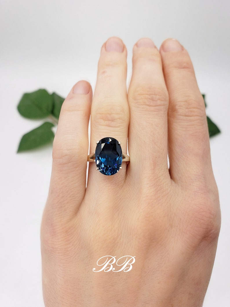 10x8mm-14x10mm Natural London Blue Topaz, Oval Cut Solitaire Ring, Sterling Silver, Made to Order image 2