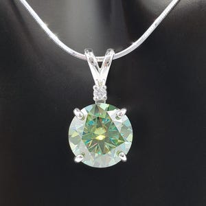 8mm-12mm Blue Green Moissanite Accented Necklace, 925 Non-Plated Sterling Silver, Made to Order