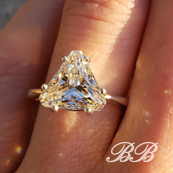 8mm - 10mm Cut Corner Triangle 6A Quality Cubic Zirconia Light Yellow Solitaire Engagement Ring, Sterling Silver, Made to Order