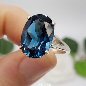 10x8mm-14x10mm Natural London Blue Topaz, Oval Cut Solitaire Ring, Sterling Silver, Made to Order image 6