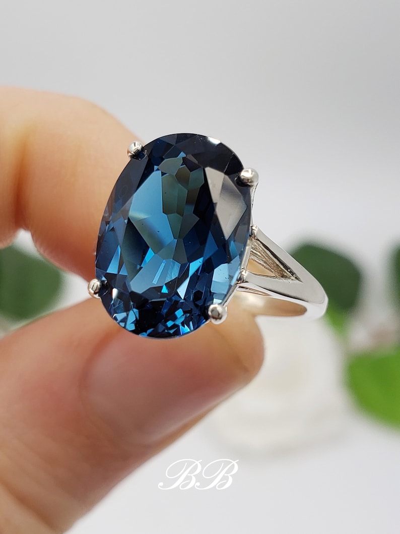 10x8mm-14x10mm Natural London Blue Topaz, Oval Cut Solitaire Ring, Sterling Silver, Made to Order image 6