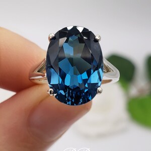 10x8mm-14x10mm Natural London Blue Topaz, Oval Cut Solitaire Ring, Sterling Silver, Made to Order image 5