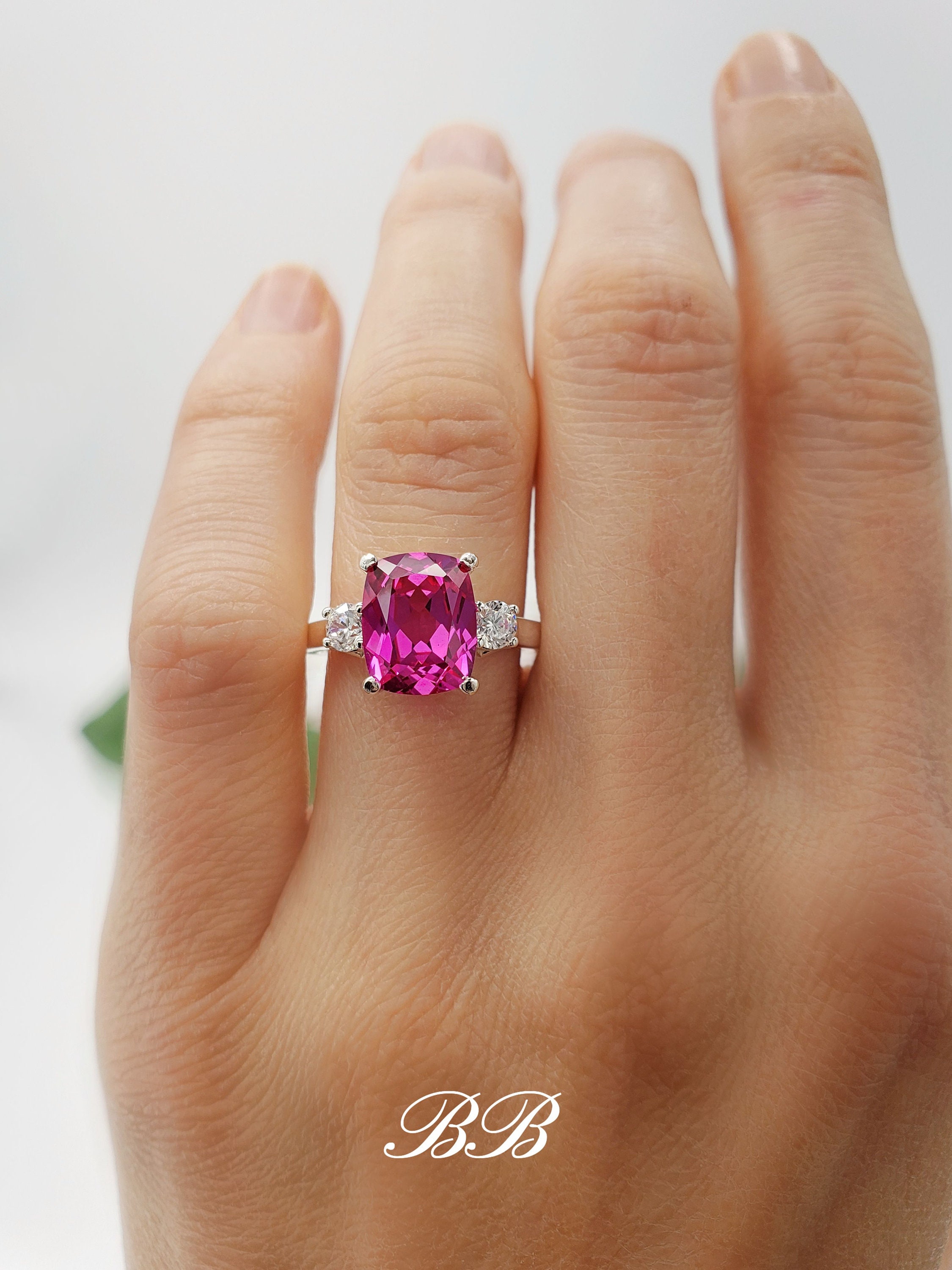 10x8mm Lab Dark Hot Pink Sapphire, Elongated Cushion Cut