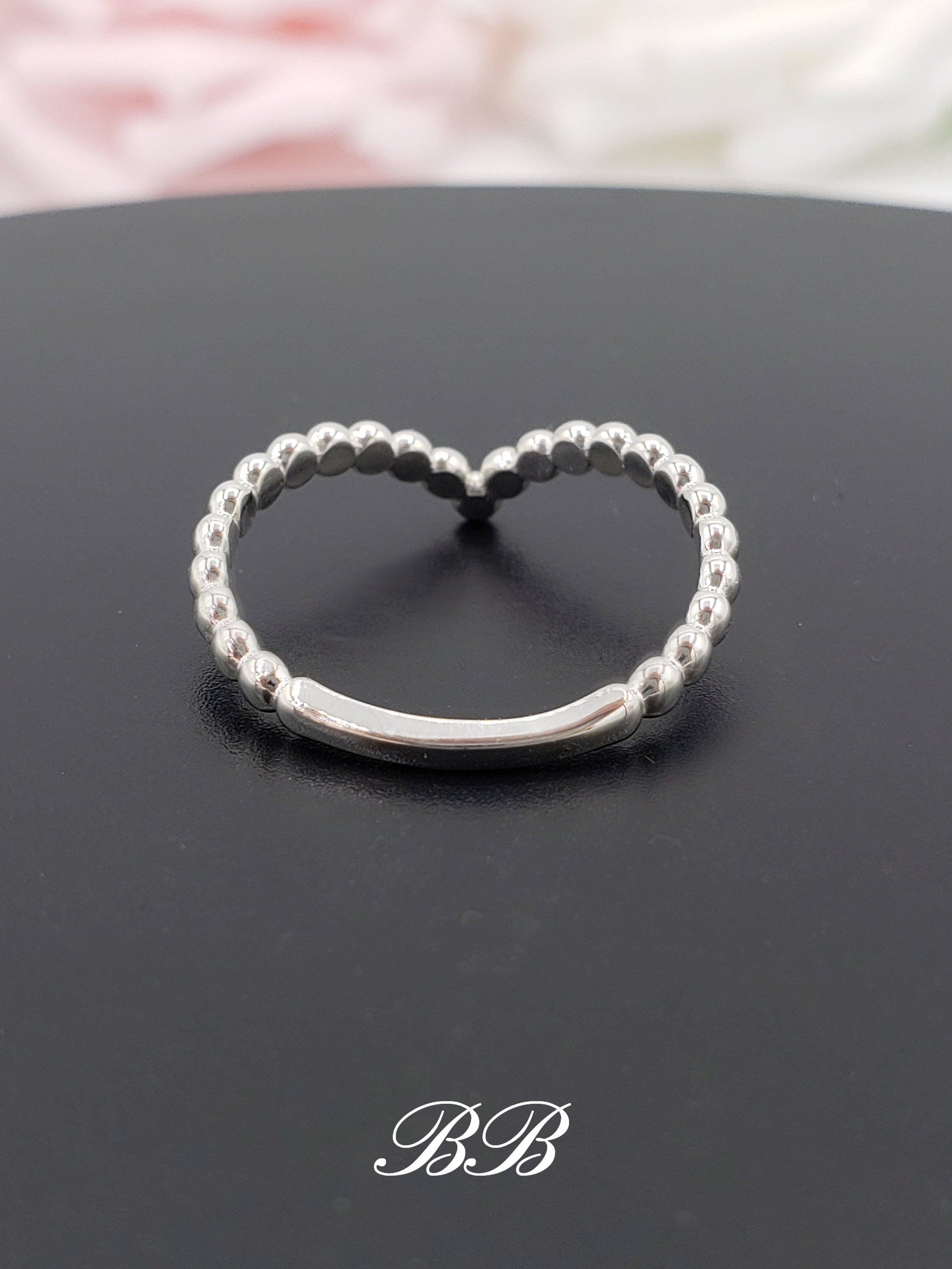 Beaded V Contoured Plain Wedding Band, Stacking Contour Ring, Sterling ...