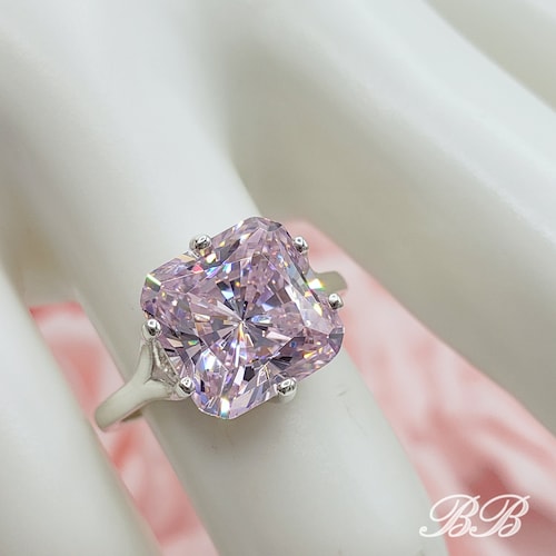 8MM - 10MM Light Pink CZ Radiant, 6-Prong Solitaire Engagement Wedding Ring, 5A Quality Cubic Zirconia, Sterling Silver, Made to Order