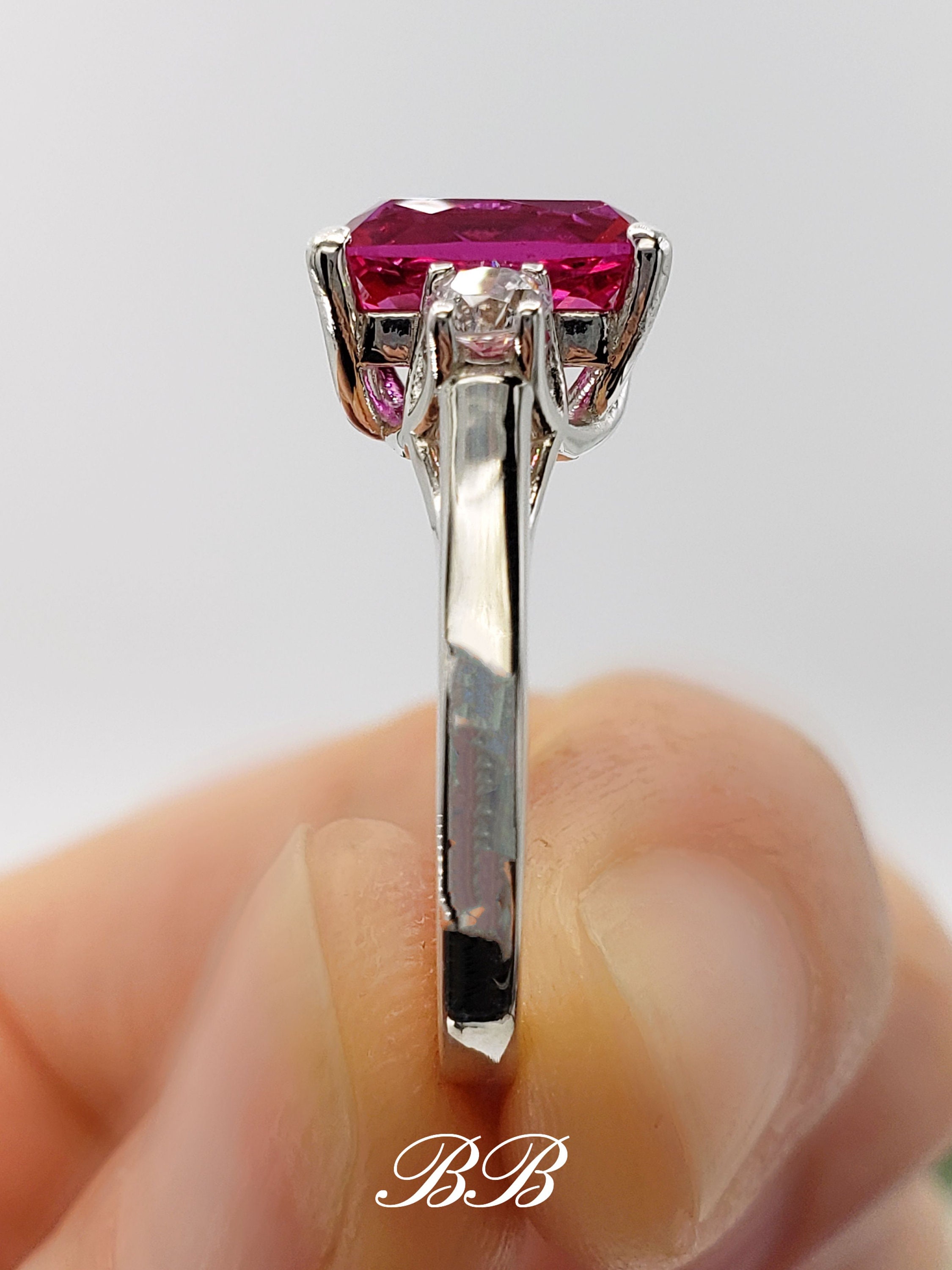 10x8mm Lab Dark Hot Pink Sapphire, Elongated Cushion Cut