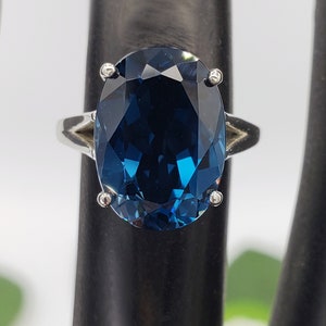 10x8mm-14x10mm Natural London Blue Topaz, Oval Cut Solitaire Ring, Sterling Silver, Made to Order image 9