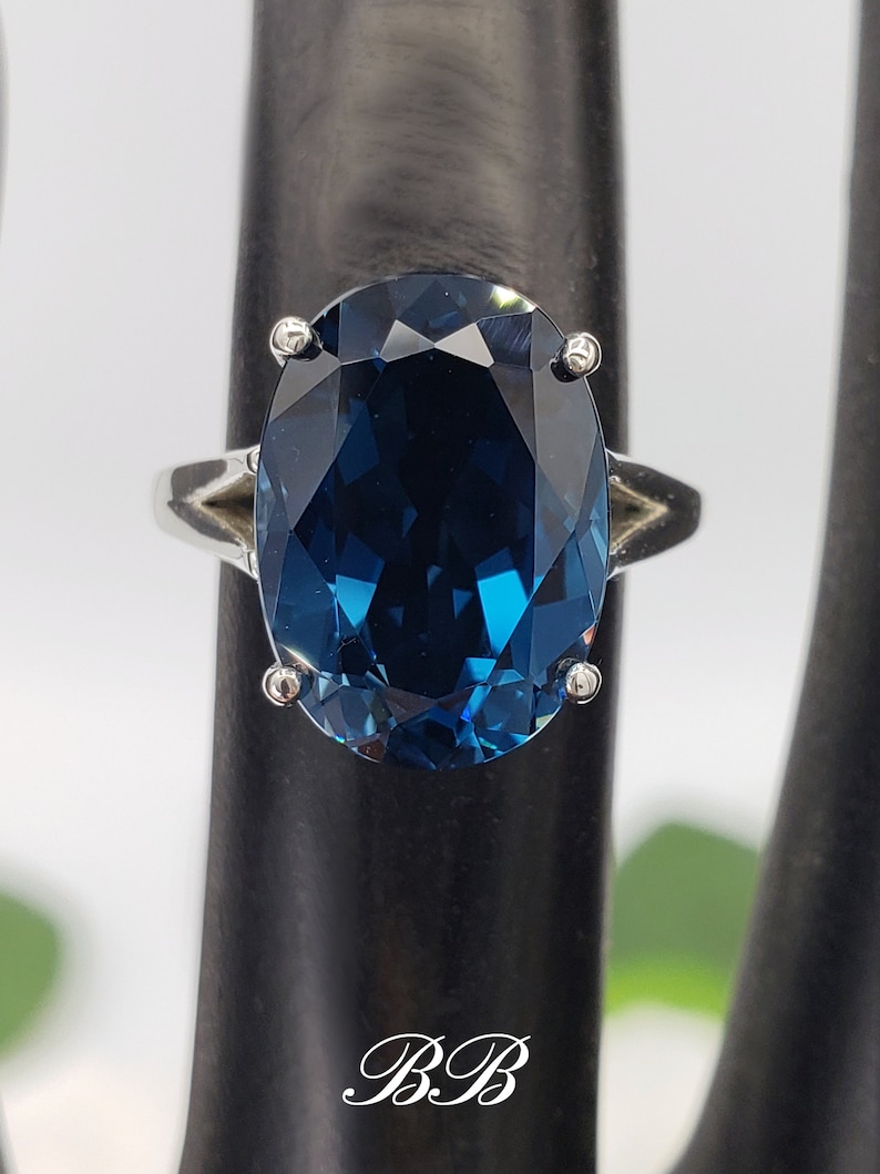 10x8mm-14x10mm Natural London Blue Topaz, Oval Cut Solitaire Ring, Sterling Silver, Made to Order image 9