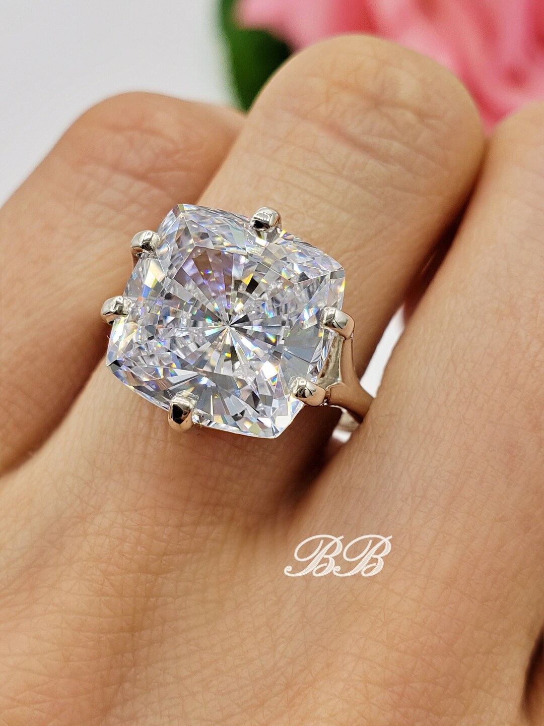 Bague En Argent 925 Plaqué Or Avec Zircon Cubique 4mm Cushion-cut - Taille 8 - Neuf