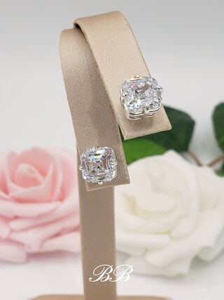 Orecchini A Perno In Argento 925 Con Zirconia Cubica Taglio Principessa 6mm - Colore Verde Smeraldo