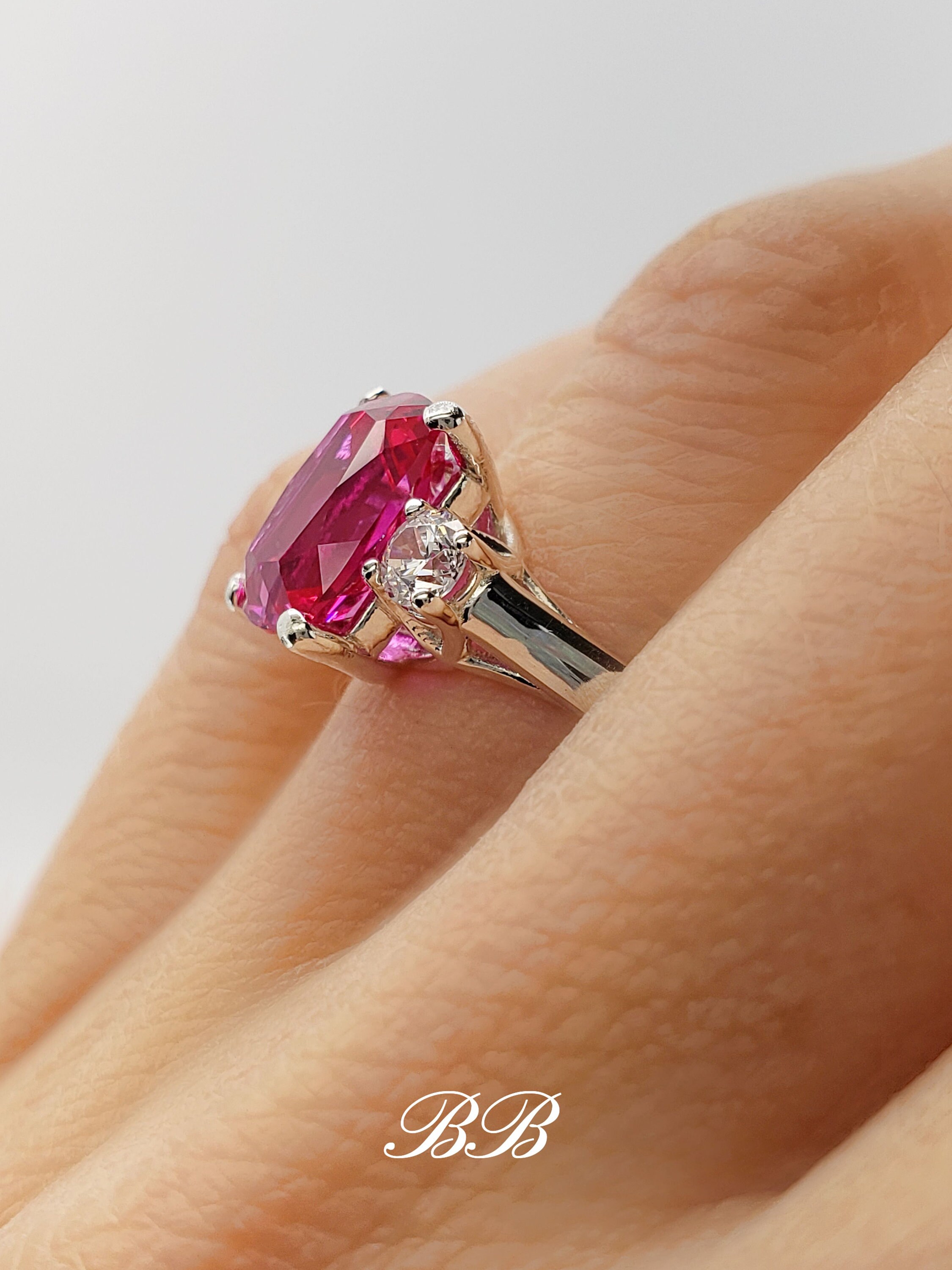 10x8mm Lab Dark Hot Pink Sapphire, Elongated Cushion Cut