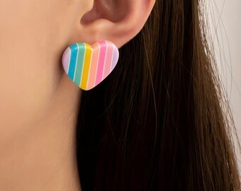 Pride Earrings, Rainbow Heart Stud, Gay Pride Flag Earrings, Rainbow Earrings, LGBTQ Jewelry, Rainbow Jewelry, Gay Pride Gift