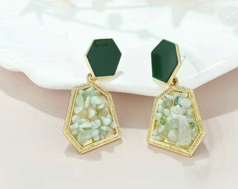 Green Crystal Teardrop Earrings: Gold Plated, Hypoallergenic
