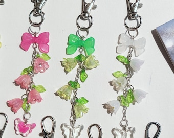 Lily of the valley beaded keychain flower inspired beads keyring charm