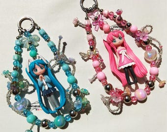 Hatsune Miku Keychain Figure Bag Charm Anime Beaded Beads Gift Kawaii Handmade