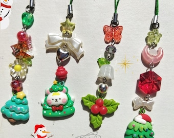 Christmas beads phone charm santa beaded handmade gift for her personalized snow keychain
