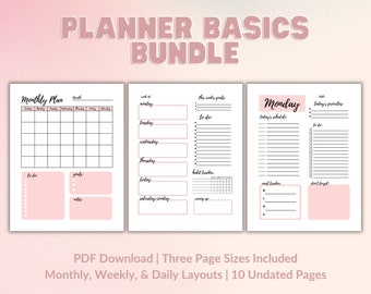 Planner Basics Bundle | PDF Printable Digital Download | Monthly, Weekly, Daily Inserts