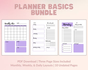 Planner Basics Bundle | PDF Printable Digital Download | Monthly, Weekly, Daily Inserts