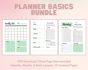 Planner Basics Bundle | PDF Printable Digital Download | Monthly, Weekly, Daily Inserts