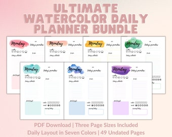 Pacchetto Planer giornaliero acquerello definitivo / Download digitale stampabile PDF / Inserti Planner giornaliero