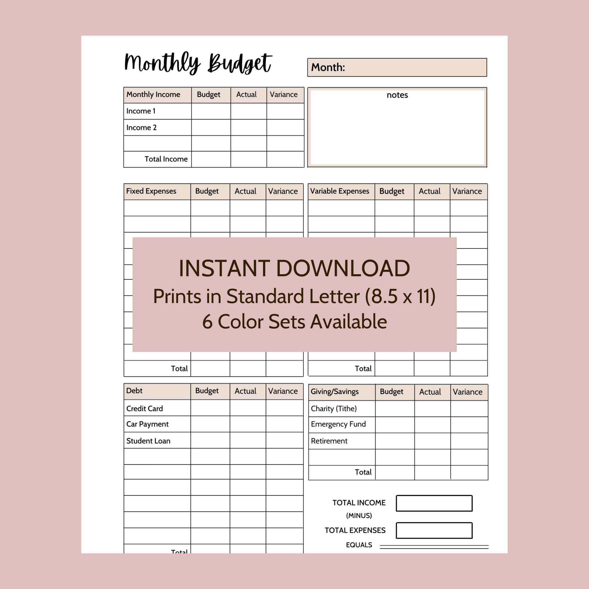 Simple Budget Printable - Etsy
