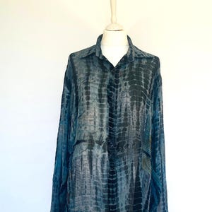 Boho Vintage Chiffon Blouse,Grey Tie Dyed Shirt,Festival Outfit,Sexy Boyfriend Shirt,Silk Beach Cover Up,Loose Floaty Holiday Top