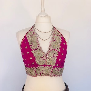 Boho Pink Sequinned Top,Embroidered Cropped Party Top,Sexy Silver Top,Goddess Bra,Festival Bralette,Halterneck Beach Holiday Bikini Top