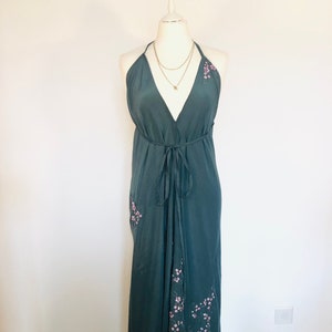 Embroidered Silk Halter Maxi Dress: Handmade Boho Gown