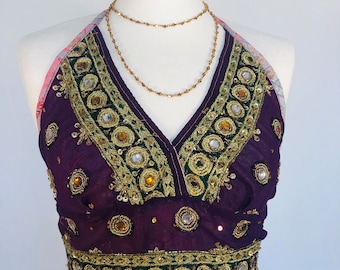 Boho Perlen Top, handgemachtes Sexy Crop Top, Gold Glitzer Top, Göttin Bralette, Hippie Festival BH Top, Neckholder Ibiza Strand Top, Pool Party Top