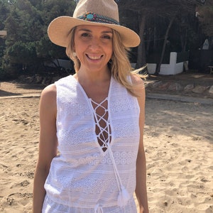 Embroidered White Cotton Mini Dress: Boho Summer Dress