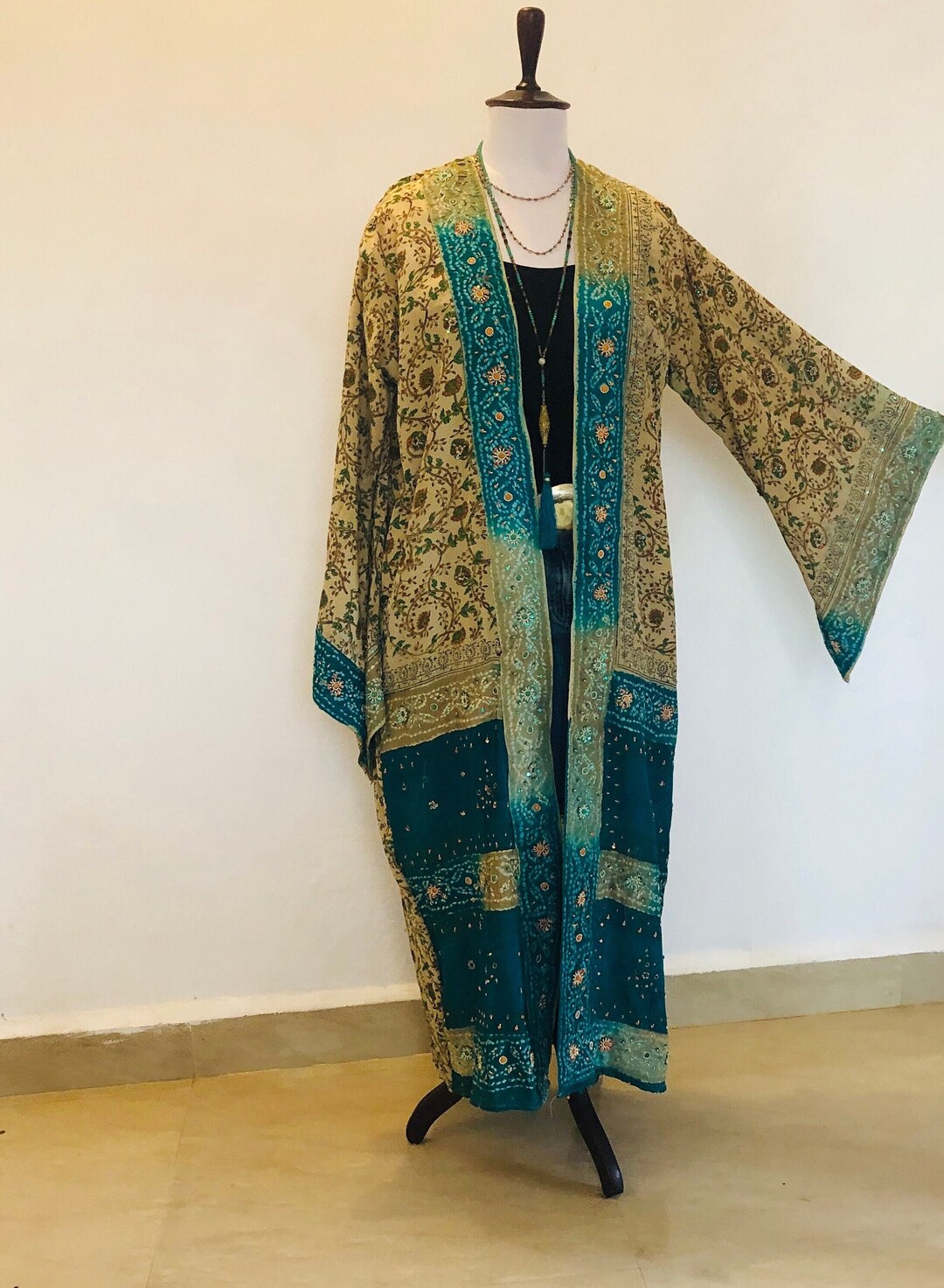 Boho Beaded Robe,hippie Jacket,long Sequinned Kimono,unique Embroidered ...