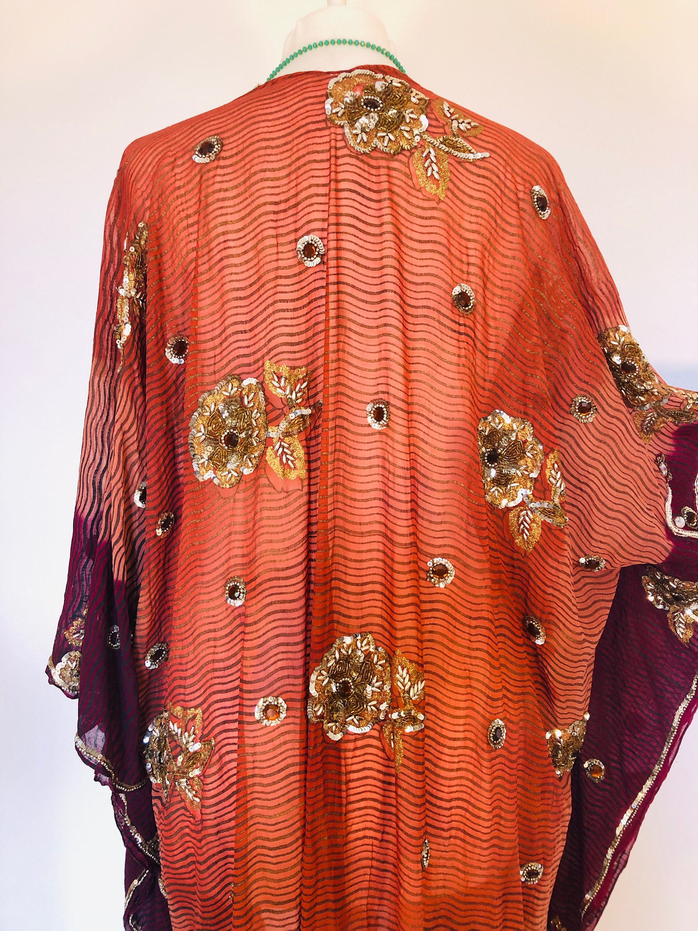 Boho Long Silk Kaftan Jacket Bohemian Beaded Butterfly Etsy
