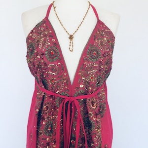 Vintage Beaded Dress,Embellished Maxi Dress,Long Sequinned Dress,Halter Neck Dress ,Boho Wedding,Hippy Dress,Holiday Sun Dress,Evening Gown