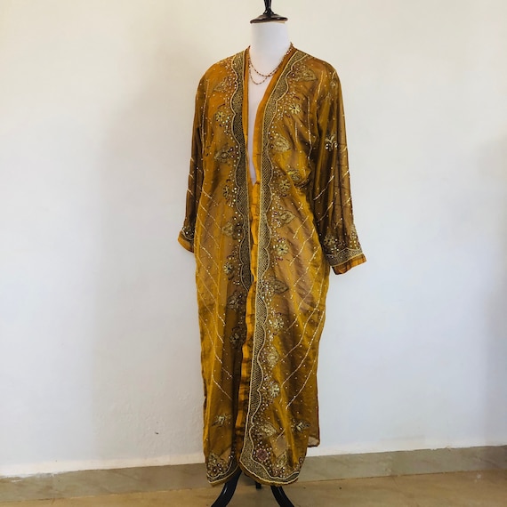 Boho Gold Pailletten Jacke, Einzigartige Lange Kimono,Goddess