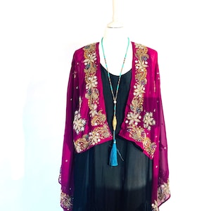 Boho Beaded Bolero Jacket: Vintage Fabric Upcycled into Cropped Sequin Shrug