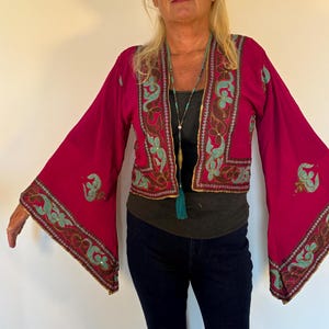 Boho Perlen Top,Einzigartig Vintage Bolero,70er Jahre Hippie Pailletten Partyjacke,Pink Gold,Verspielter Shrug,Abend-Cover Up, Festival Top