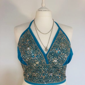 Haut bohème à paillettes, haut court losanges, haut sexy à sequins dorés, haut soutien-gorge déesse, brassière festival hippie, bikini dos nu, vacances à la plage