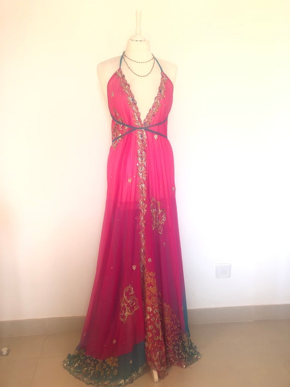 Boho Maxi Dress,embellished Sundress,halterneck Party Dress