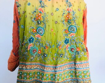 Boho Sequin Beaded Bolero Jacket: Handmade Silk Festival Top