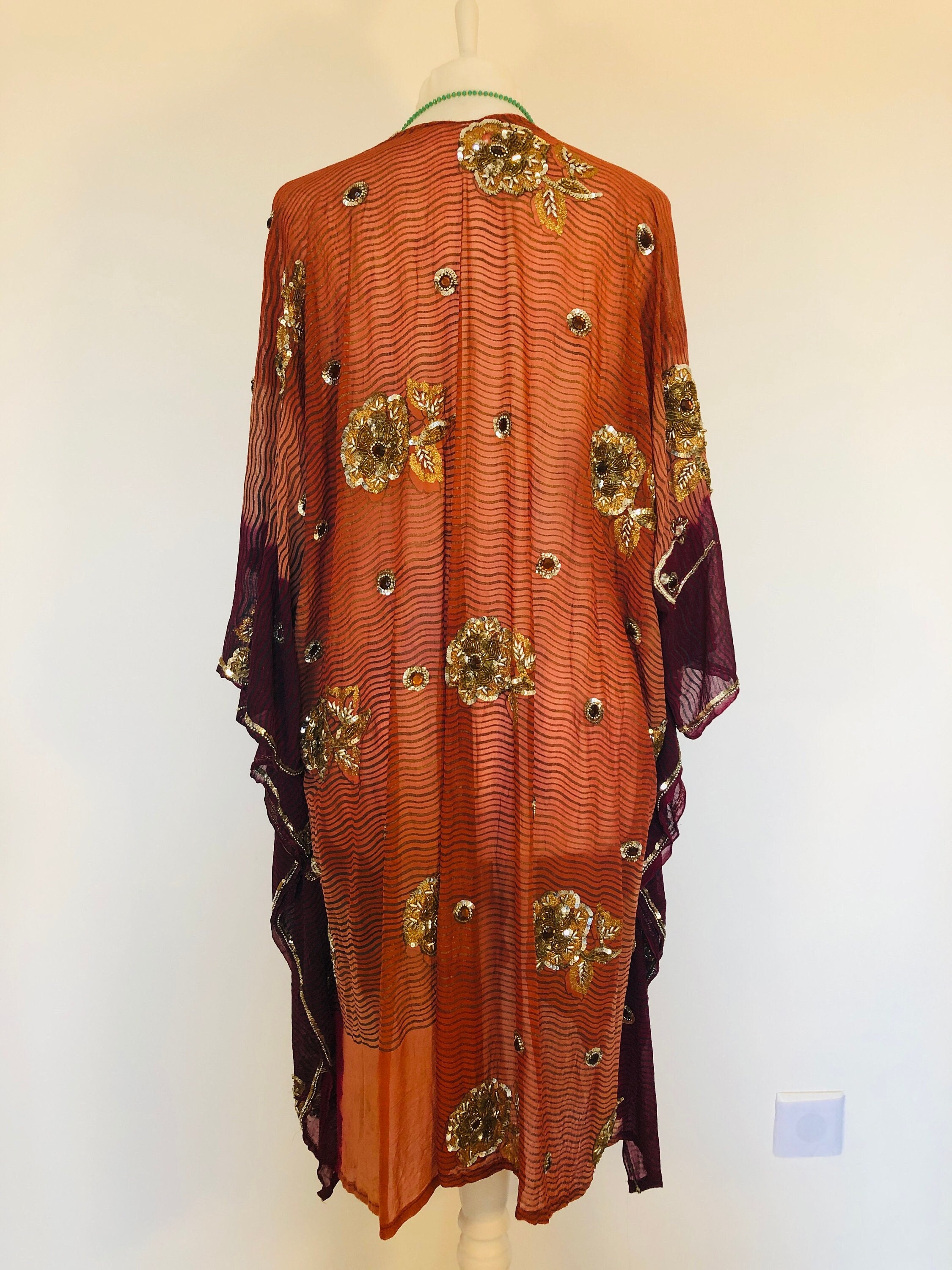Boho Long Silk Kaftan Jacket Bohemian Beaded Butterfly Etsy