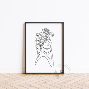 Islamic Digital Print – Minimalist Line Art of Hijabi Woman | Elegant Muslim Wall Art | Modern Hijab Illustration | Instant Download