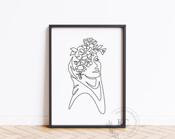 Islamischer Digitaldruck - Minimalistische Linie Kunst der Hijabi Frau | Elegante muslimische Wandkunst | Moderne Hijab Illustration | Sofort Download