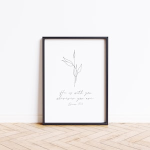 Islamic Digital Print – Quran 57:4 | “He is with you wherever you are” | Minimalist Floral Line Art | Muslim Wall Decor | Dhikr Reminder