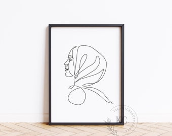 Islamischer Digitaldruck - Minimalistische Linie Kunst der Hijabi Frau | Elegante muslimische Wandkunst | Moderne Hijab Illustration | Sofort Download